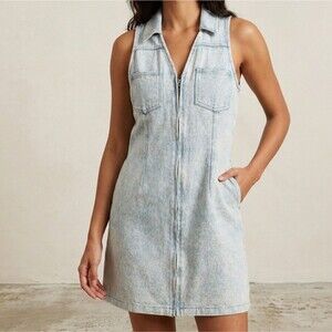 Entro Acid Wash Denim Sleeveless Zip-Front Dress Size L Utility Indie Sleeze Y2K
